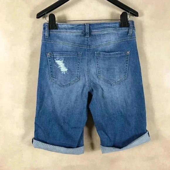 INC Cotton Curvy Distressed Shimmer Jean Bermuda Shorts - Picture 4 of 5